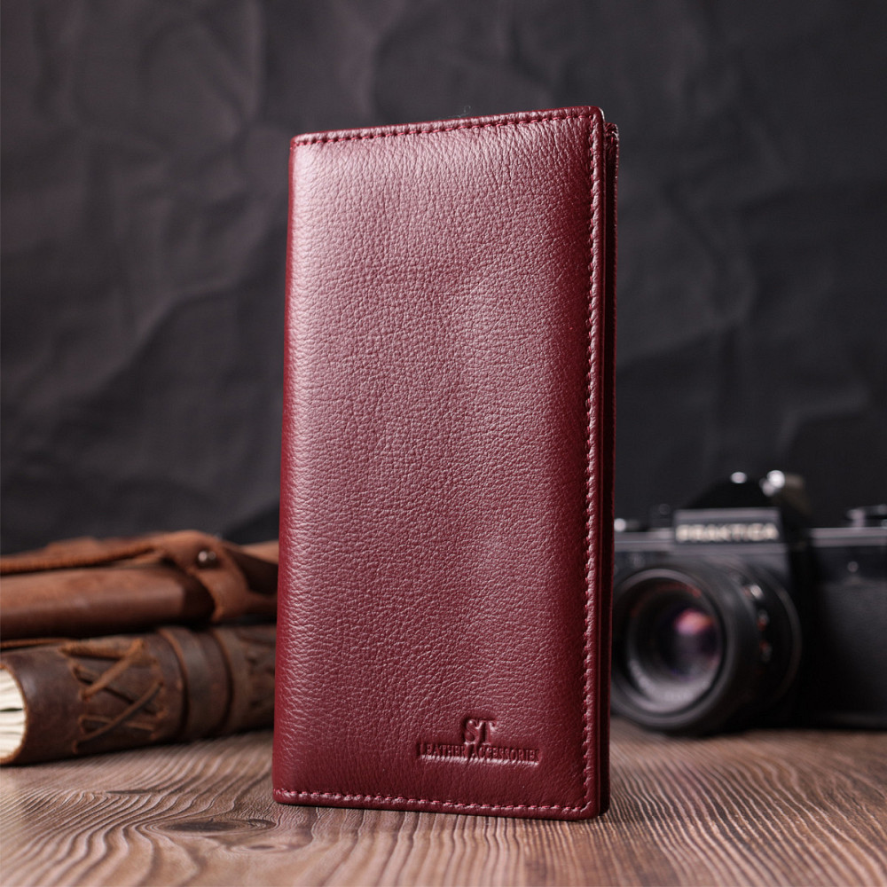 Жіночий місткий вертикальний гаманець на магнітах із натуральної шкіри ST Leather 22541 Бордовий Київ - фото 2