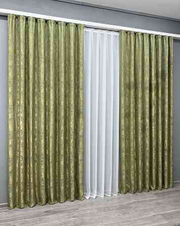 Комплект готових штор VR-Textil Жакард Sultan YL № 1213ш Оливковий 200х270 см 2 шт (32-419) Київ