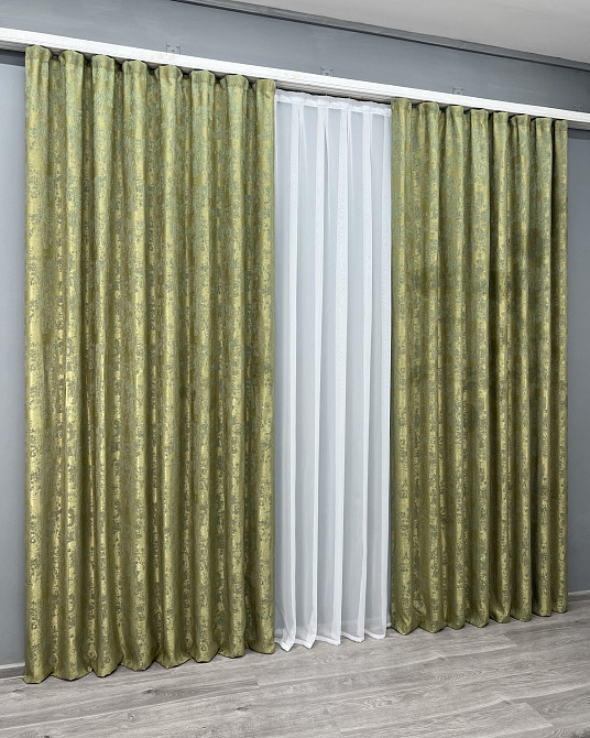Комплект готовых штор VR-Textil Жаккард Sultan YL № 1213ш Оливковый 200х270 см 2 шт (32-419) Киев - изображение 4