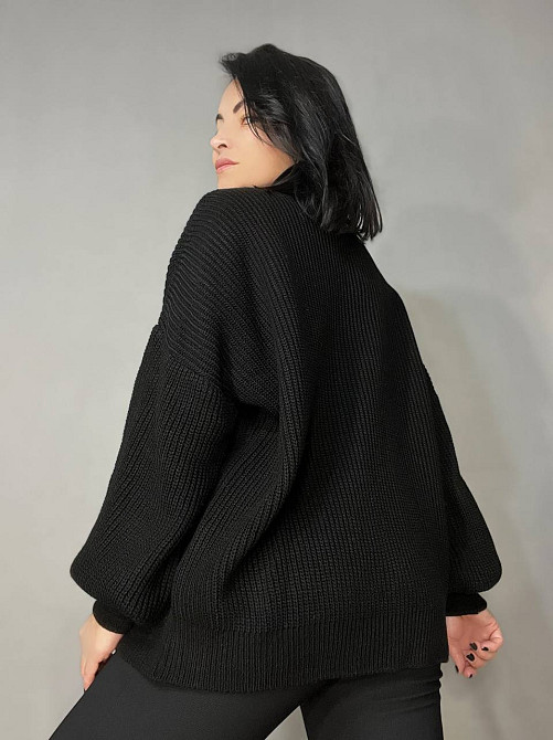 Свитер женский MIX RAY 6607 широкая модель оверсайз удлиненный, черный, one size Киев - изображение 12