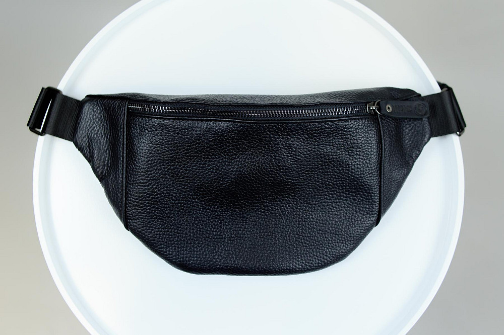 Бананка із натуральної шкіри, шкіряна сумка на пояс SKILL Lodka (Чорна) Суми - фото 5