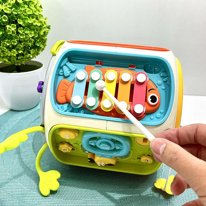 Багатофункціональний розвиваючий Куб 9в1 сортер шестерні піаніно годинник рухливі деталі ксилофон (6216) Чернигов - изображение 6