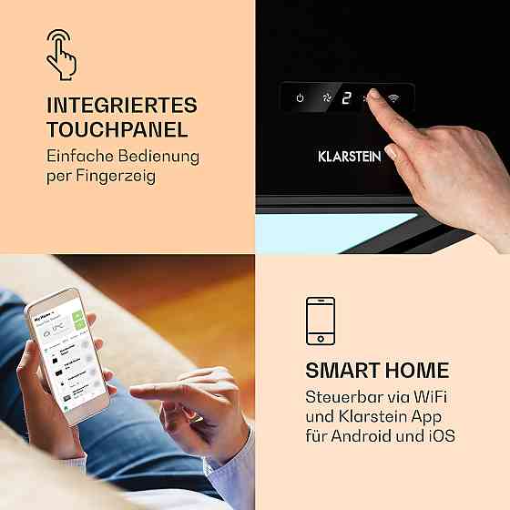 Люстра Умная островная вытяжка 595 м³/ч Управление через приложение Светодиодная панель Черный (Германия, Ровно