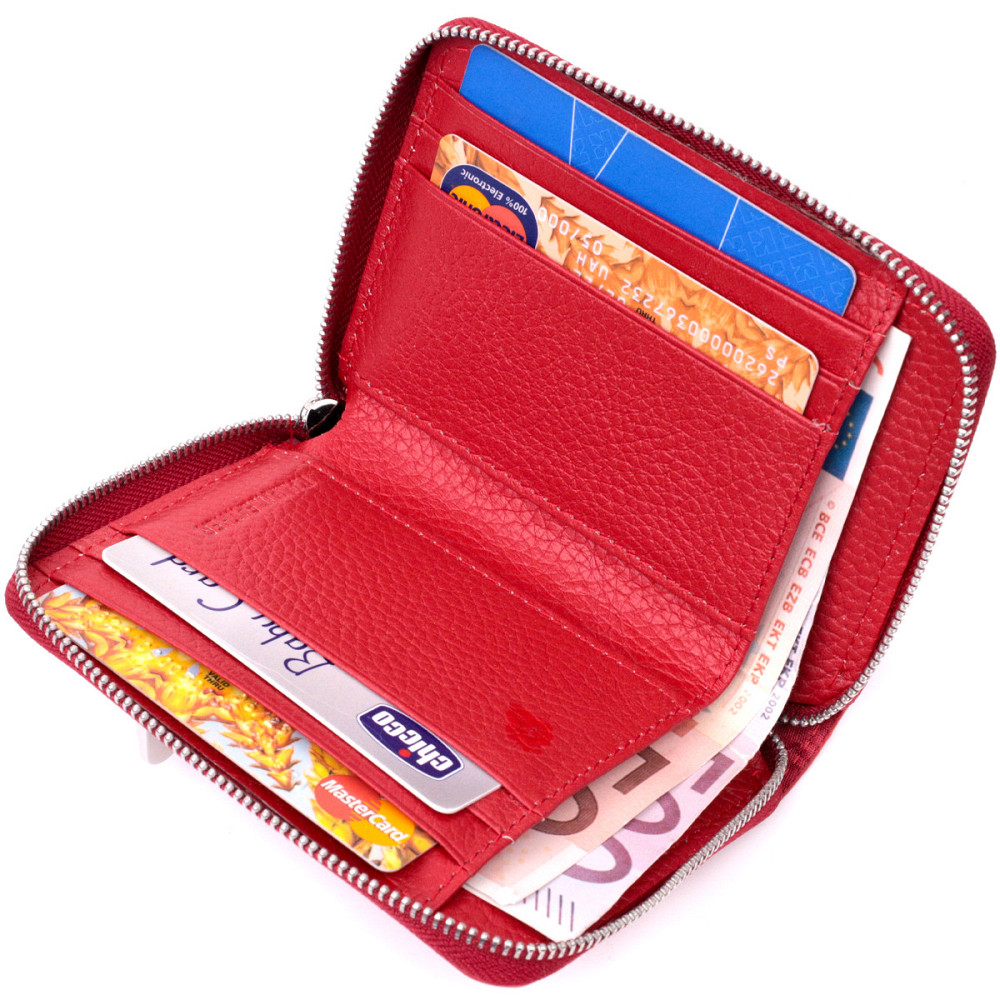 Шкіряний жіночий гаманець на блискавці з металевим логотипом Червоний (ST Leather) Київ - фото 9