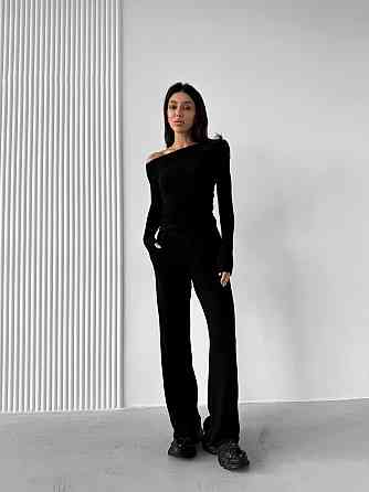 Женский базовый костюм двойка: лонгслив и брюки ангора рубчик Одесса