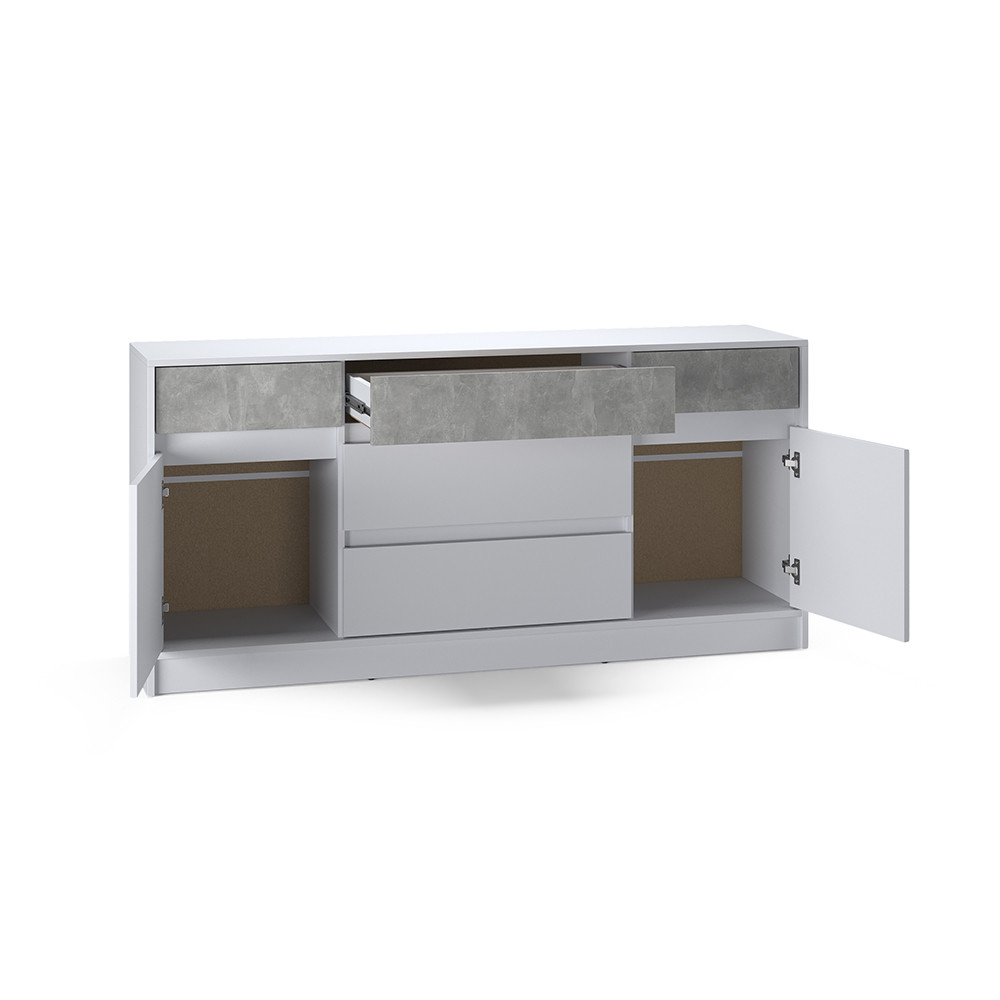 Великий комод із дверима та шухлядами Еверест Стайл-1600 160,2х39х75,4 см Німфея Альба (білий)/Бетон (DTM-071158) Дніпро - фото 4