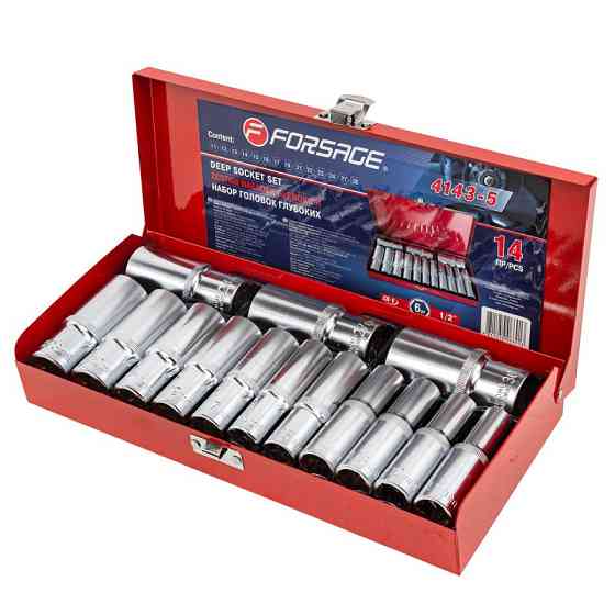Набір головок глибоких 1/2" 6гр. 14пр. (11-17,19,21-24,27,30) Forsage F-4143-5 Одеса