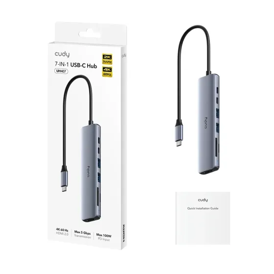 USB-C хаб 7-в-1 Cudy UH407 HDMI 4K@60Hz, 2 USB-A, 2 USB-C, SD-card, TF-card (73-00672) Киев