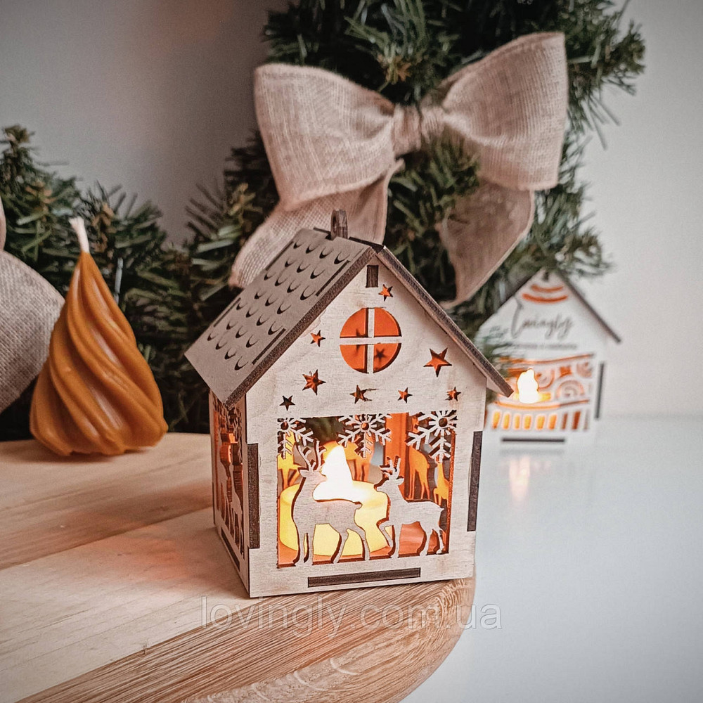 Новогодний сувенир – домик с подсветкой, фанера 10см Ирпень - изображение 1