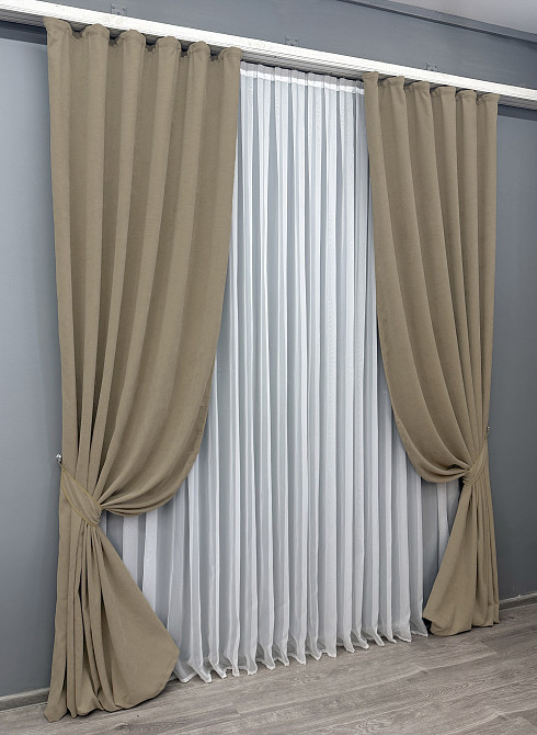 Комплект готовых штор VR-Textil Микровелюр Petek YL № 1804ш Капучино 150х295 см 2 шт (33-0778) Киев - изображение 3