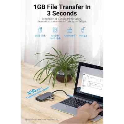 Концентратор Vention USB 3.1 Type-C to HDM/USB 3.0х3//PD 100W 5-in-1 (THFHB) Винница