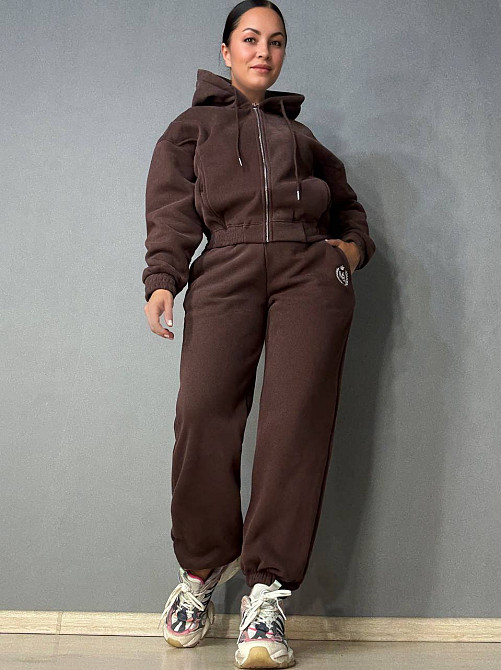 Костюм женский Joy One 80990 утепленный на флисе худи с брюками коричневый, коричневый, M Киев - изображение 1