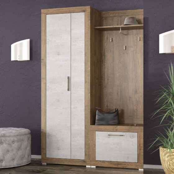 Передпокій Парма (комплект ШВ 136 см) Мебель Сервіс Дуб Апріл, Бетон Індастрі Львів