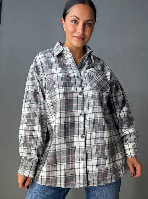 Сорочка жіноча YZY 7765 в клітинку оверсайз широка варена, сірий, one size Київ - фото 8