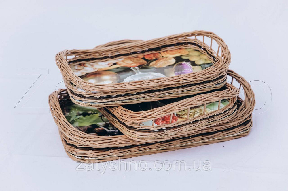 Таця з лози для фруктів| таця з лози з ручками | піднос плетений Київ - фото 7