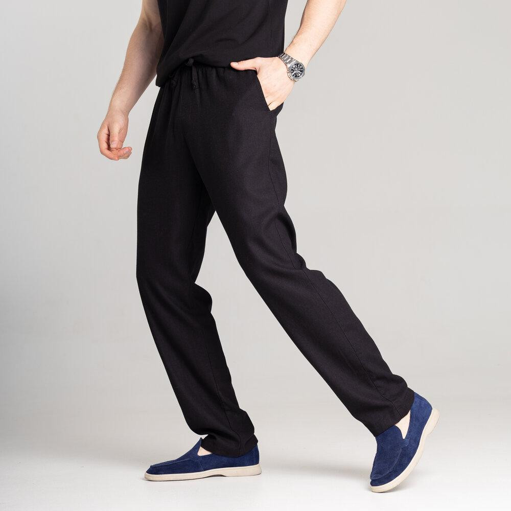 Мужские льняные брюки свободного кроя чорні Pobedov Chill Киев - изображение 5