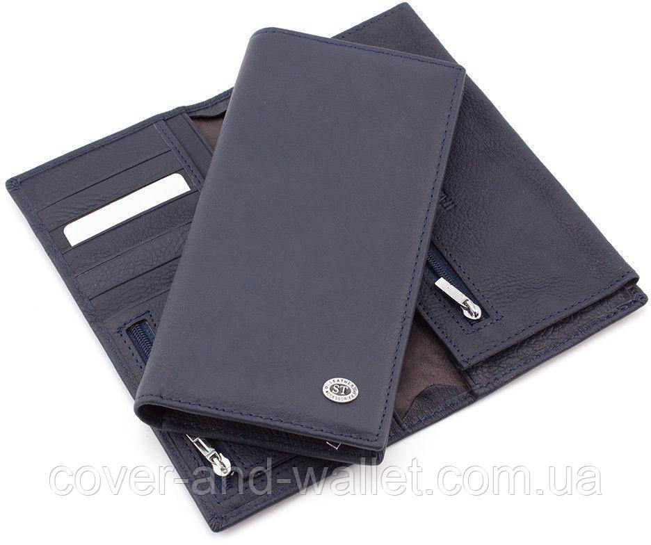 Стильний чоловічий шкіряний купюрник синього кольору ST Leather Київ - фото 7