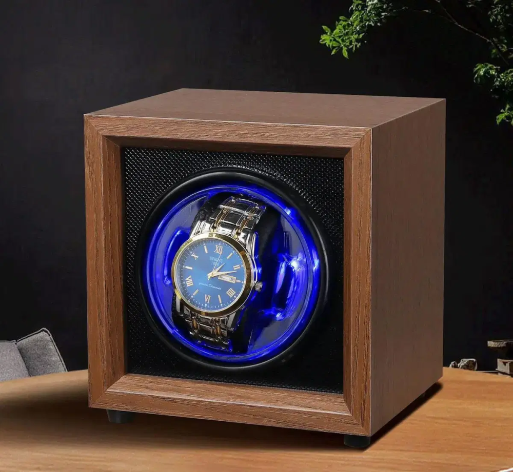 Скринька для автопідзаводу годинників / Віндер / Watch Winder / Ротомат Newaner дерево чорного горіха, тихий мотор, LED Київ - фото 3