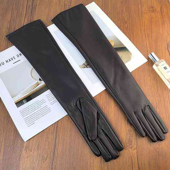 Високі рукавички жіночі із екошкіри кавовий L Київ