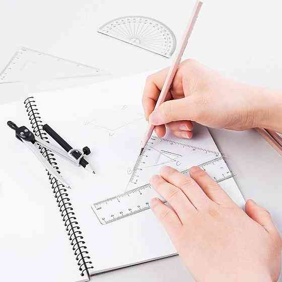 Набор для математики 10 предметов: металлический циркуль, линейка, транспортир, угольник, точилка, резинка в Киев