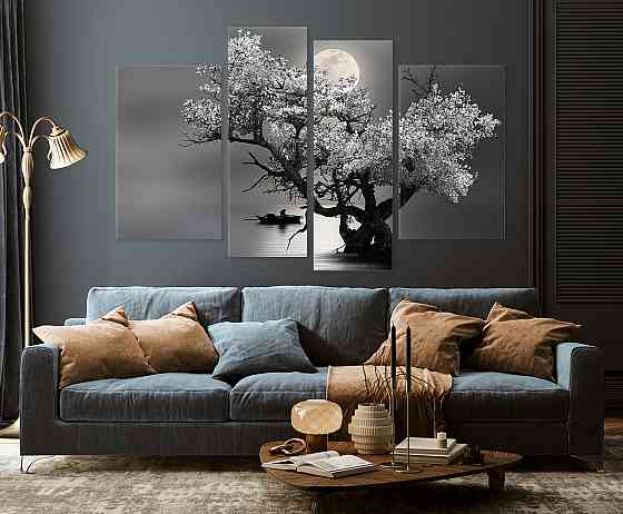 Модульна картина в спальню, вітальню Абстракція Дерево під місяцем Art-621_4 90x132 см Київ