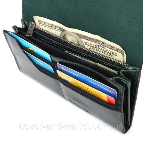 Вместительный женский кошелек зеленого цвета из гладкой кожи Grande Pelle Festa Киев