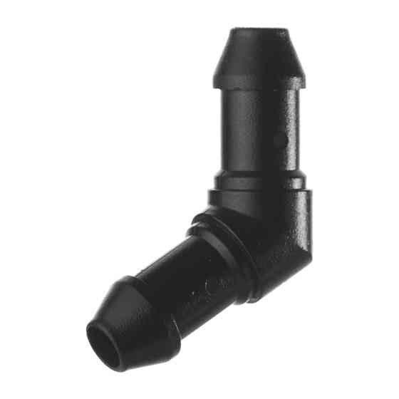 Фітинги, форсунки омивача, Фітинг (з'єднувач трубок) Г-подібний, Чорний, Пластик, Розміри (мм): D-7 D1-7 Київ