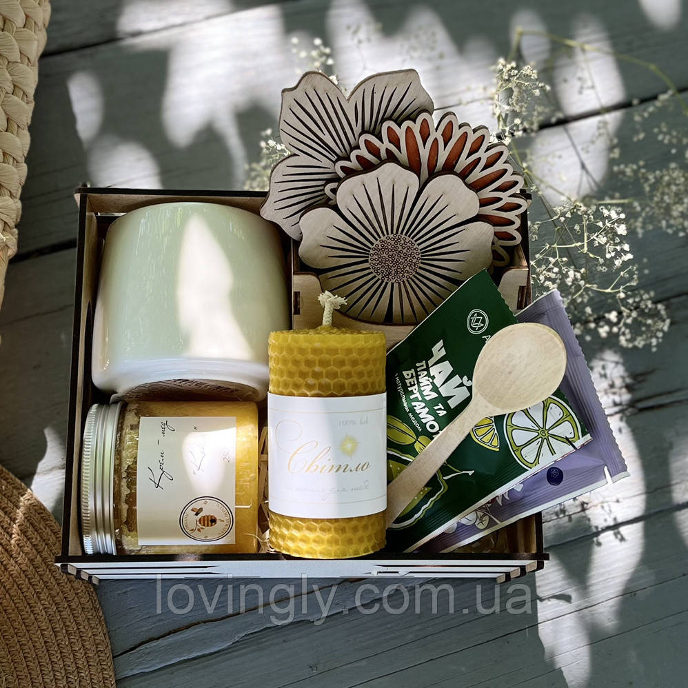 Набор подарочный: чашка, крем-мёд, свеча, чай в деревянном боксе Ирпень - изображение 4