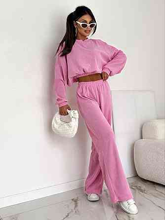 Женский стильный повседневный костюм двойка рубчик Розовый, 46/48 Одесса