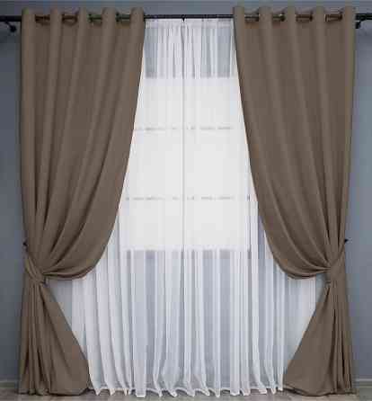 Комплект штор на люверсах VR-Textil Мікровелюр Petek YL № 1802ш Коричневий 150х270 см 2 шт (37-0268) Київ