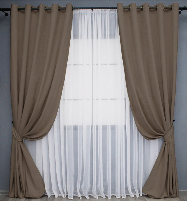 Комплект штор на люверсах VR-Textil Мікровелюр Petek YL № 1802ш Коричневий 150х270 см 2 шт (37-0268) Київ - фото 2