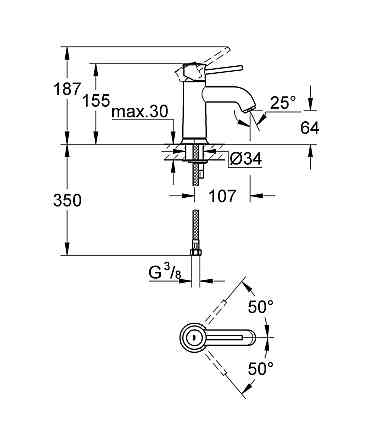 Змішувач для раковини S-розміру Grohe BauClassic   ( 23162000 ) 28904 Харків
