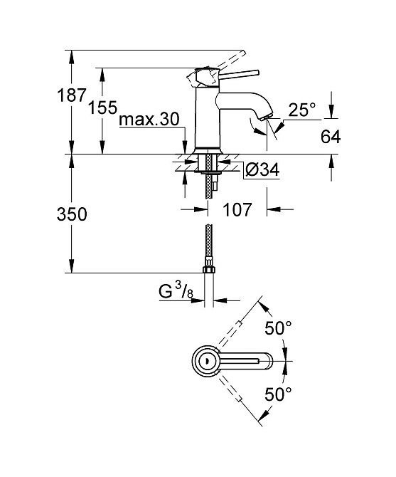 Змішувач для раковини S-розміру Grohe BauClassic   ( 23162000 ) 28904 Харків - фото 2