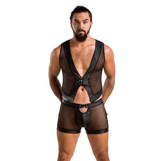 Комплект чоловічої білизни на шнурівці Passion 053 SET WILLIAM L/XL Black, жилет, боксери Sex Aura Київ