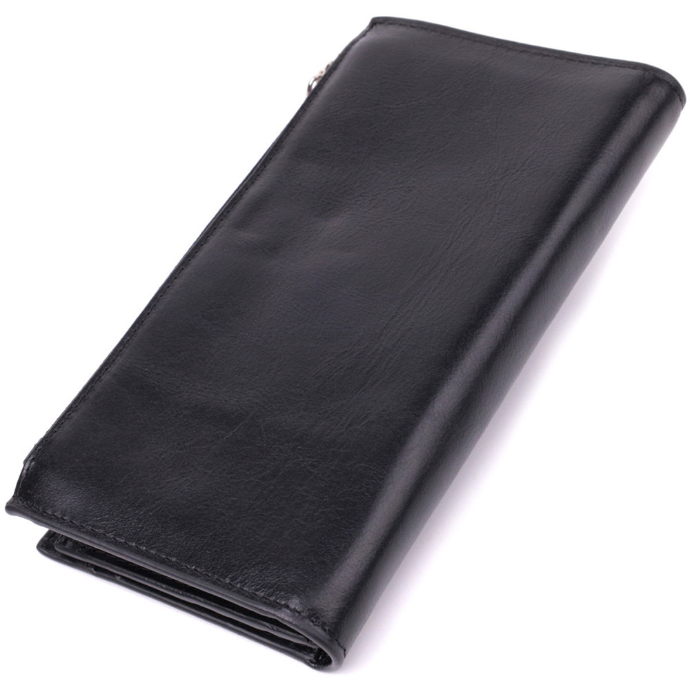 Вертикальный стильный кошелек из гладкой натуральной кожи Vintage 22885 Черный Киев - изображение 2
