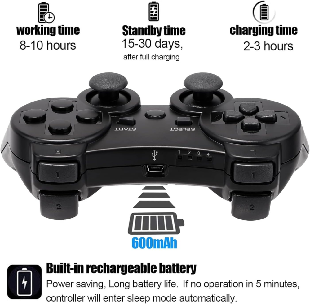 Беспроводной игровой контроллер Diswoe для PlayStation 3 и ПК — Bluetooth Геймпад, Double Shock, 6-осевой гироскоп, Черный Киев - изображение 7