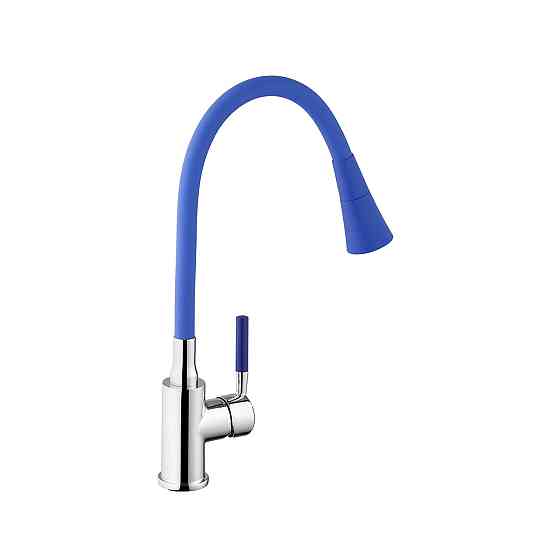 Смеситель для кухни с гибким изливом Kroner KRM Kuche - C132BLE хром/синий Киев