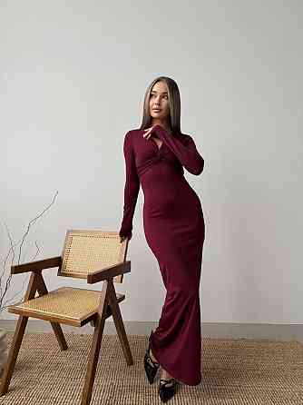Стильне жіноче плаття максі з вирізом на грудях мікродайвінг Бордо, 42/44 Одеса
