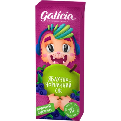 Сік дитячий Galicia Яблучно-чорничний прямого віджиму неосвітлений 200 мл (4820209560213) Вінниця - фото 1