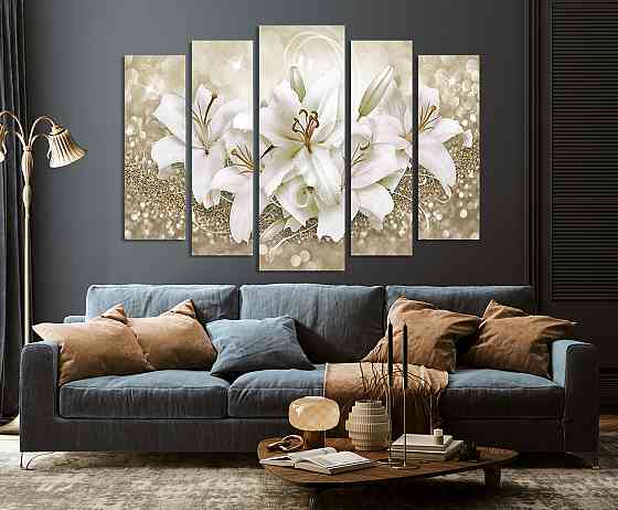 Модульна картина у вітальню/спальню Лілії в золоті    LM013_5 110x160 см Київ