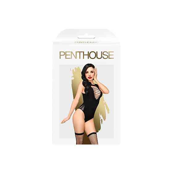 Боді Penthouse Hotter Than Hell XL Black, непрозоре, вирізи, декольте, імітація шнурівки, панчохи Sex Aura Київ