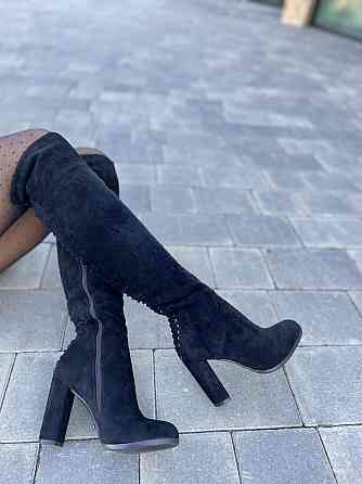 Ботфорти жіночі чорні з еко-замші на підборах весна-осінь демісезонні F736-T276-1 р. 37-38 Коломия