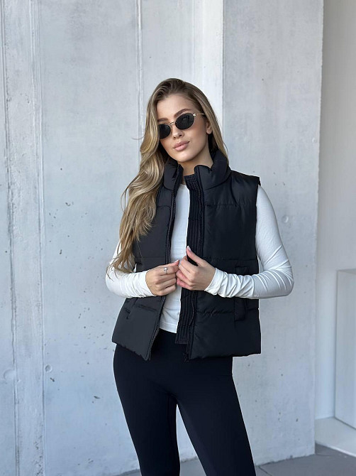 Жіноча тепла жилетка на блискавці плащівка емі на силіконі Чорний, 42/44 Одеса - фото 4