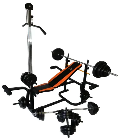 Лавка для жиму з тренажерами + 4 грифа + блінами 130 кг Гантелі, гирі, штанги та диски комплект Київ