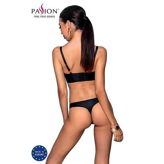 Комплект з екошкіри з люверсами та ремінцями Passion MALWIA BIKINI S/M, black, бра та трусики Sex Aura Київ