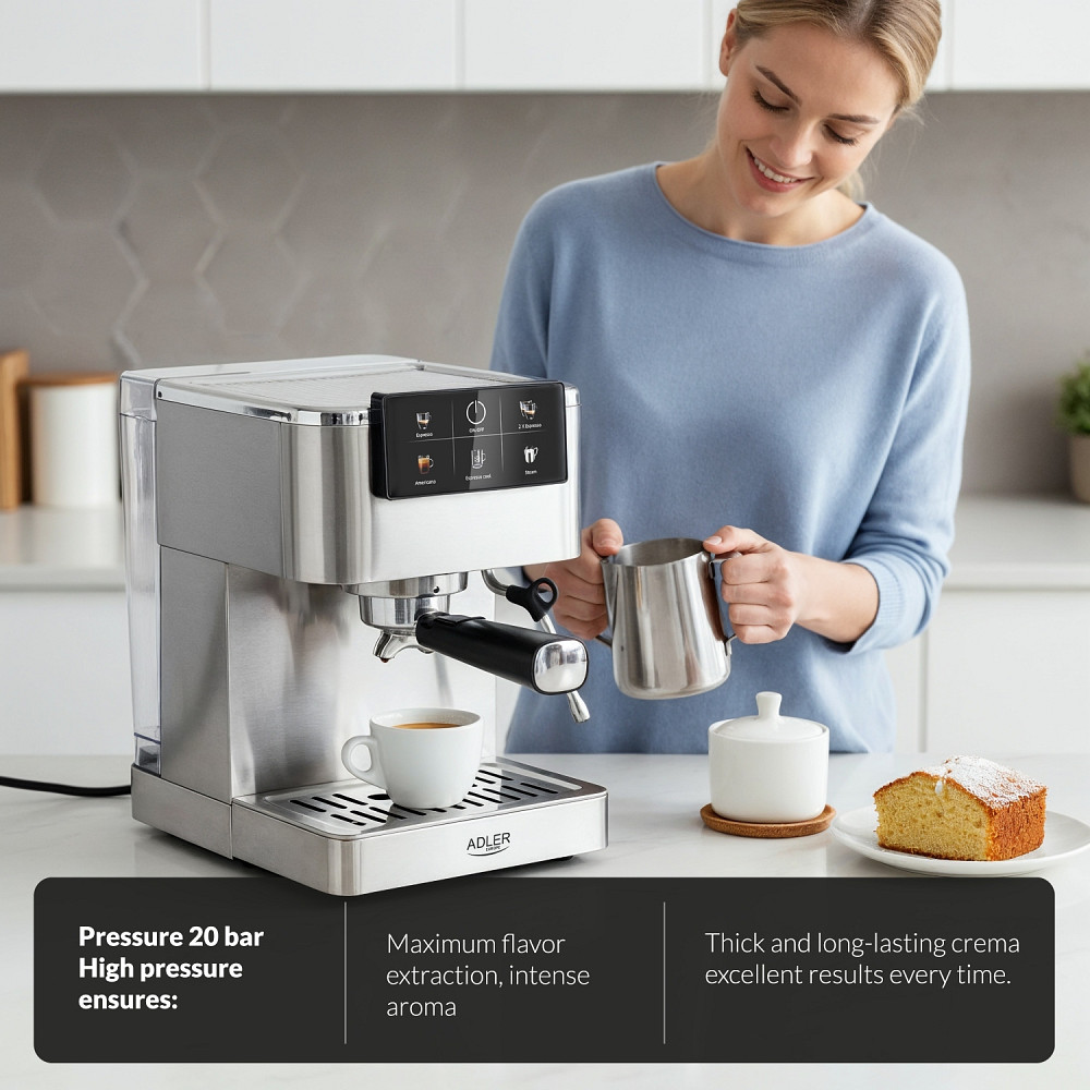 Кавомашина Adler AD 4390 ріжкова/ 1350 Вт/ 20 бар/ 1,5л/ мелена/ капучінатор/сіра Винница - изображение 6