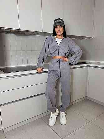 Женский прогулочный спортивный костюм двойка: кофта и штаны микровельвет Серый, 46/48 Одесса