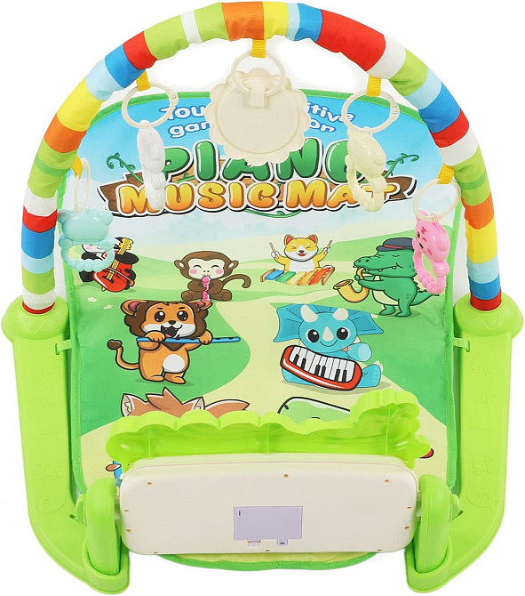 Ігровий дитячий килимок із музичним піаніно, підвісними іграшками, принт тварини зеленого кольору Кам'янець-Подільський - фото 10