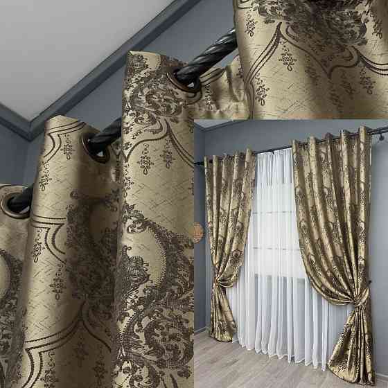 Комплект штор на люверсах VR-Textil Парча № 1775ш Бежевый с венге 155х270 см 2 шт (37-0259) Киев