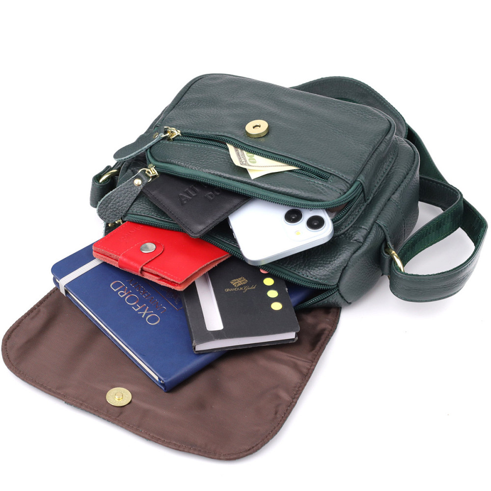 Повсякденна жіноча сумка з натуральної шкіри Vintage 22970 Зелений Київ - фото 9